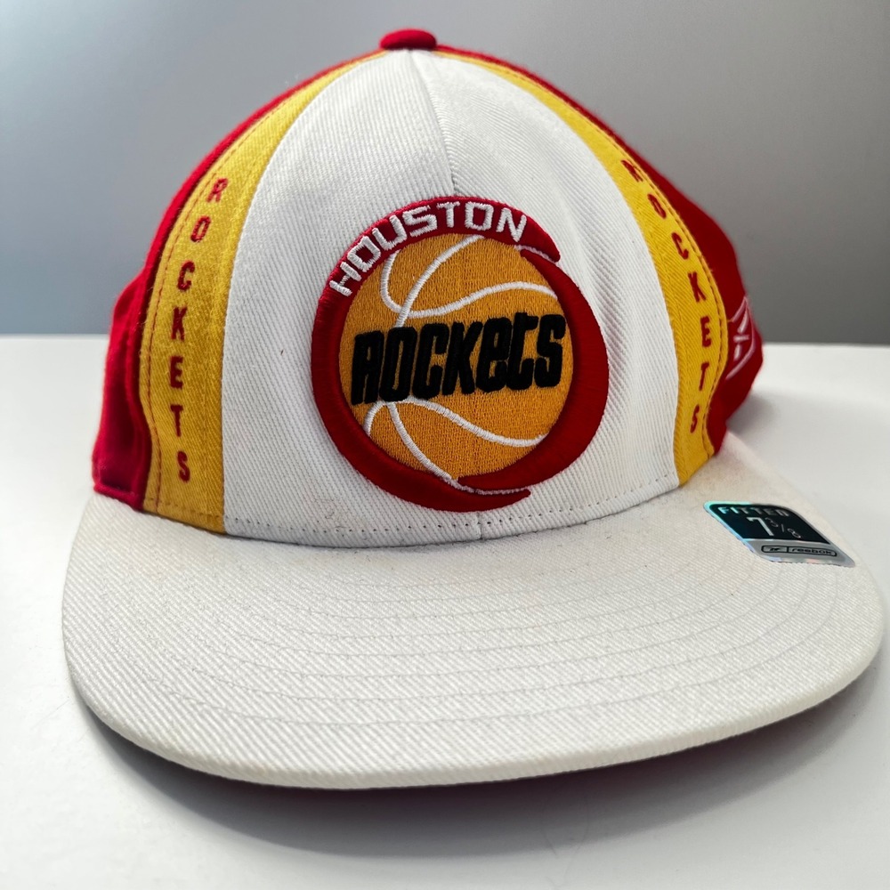 Houston Rockets Reebok Hardwood Classics Fitted Hat Red White Yellow 7 3/8 NBA